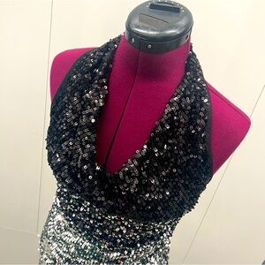 Sequin Cowl Neck Mini Dress